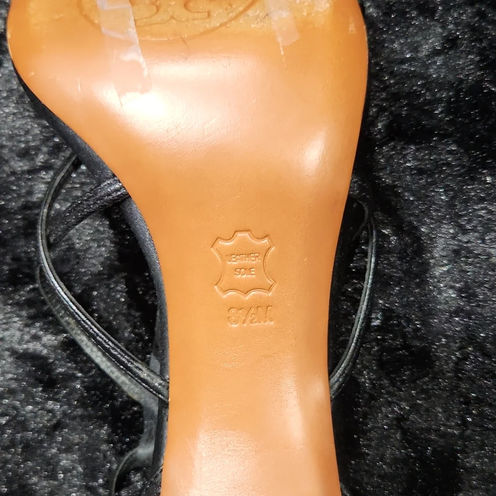 Tory Burch Black Satin and Crystal's with Leather sole Size 38.5 - Picture 10 of 11